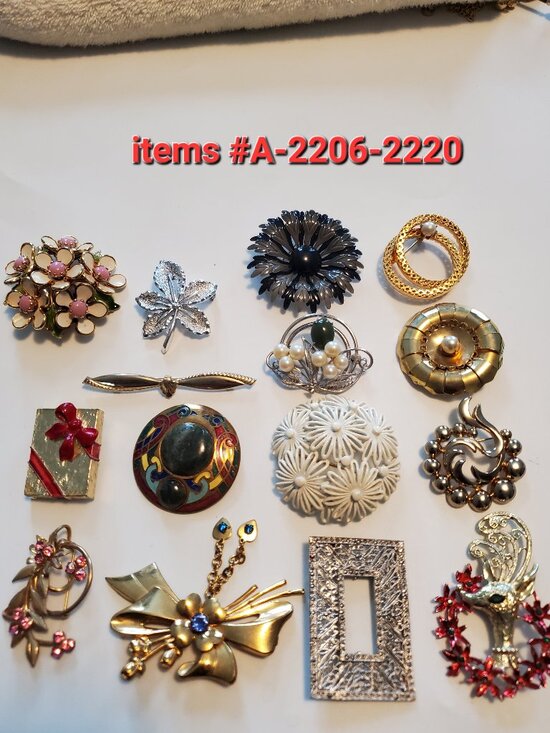 from GGMJTREASURES Jewelry - 15 Brooches, items # A 2006 2020, wt. 252 grams.